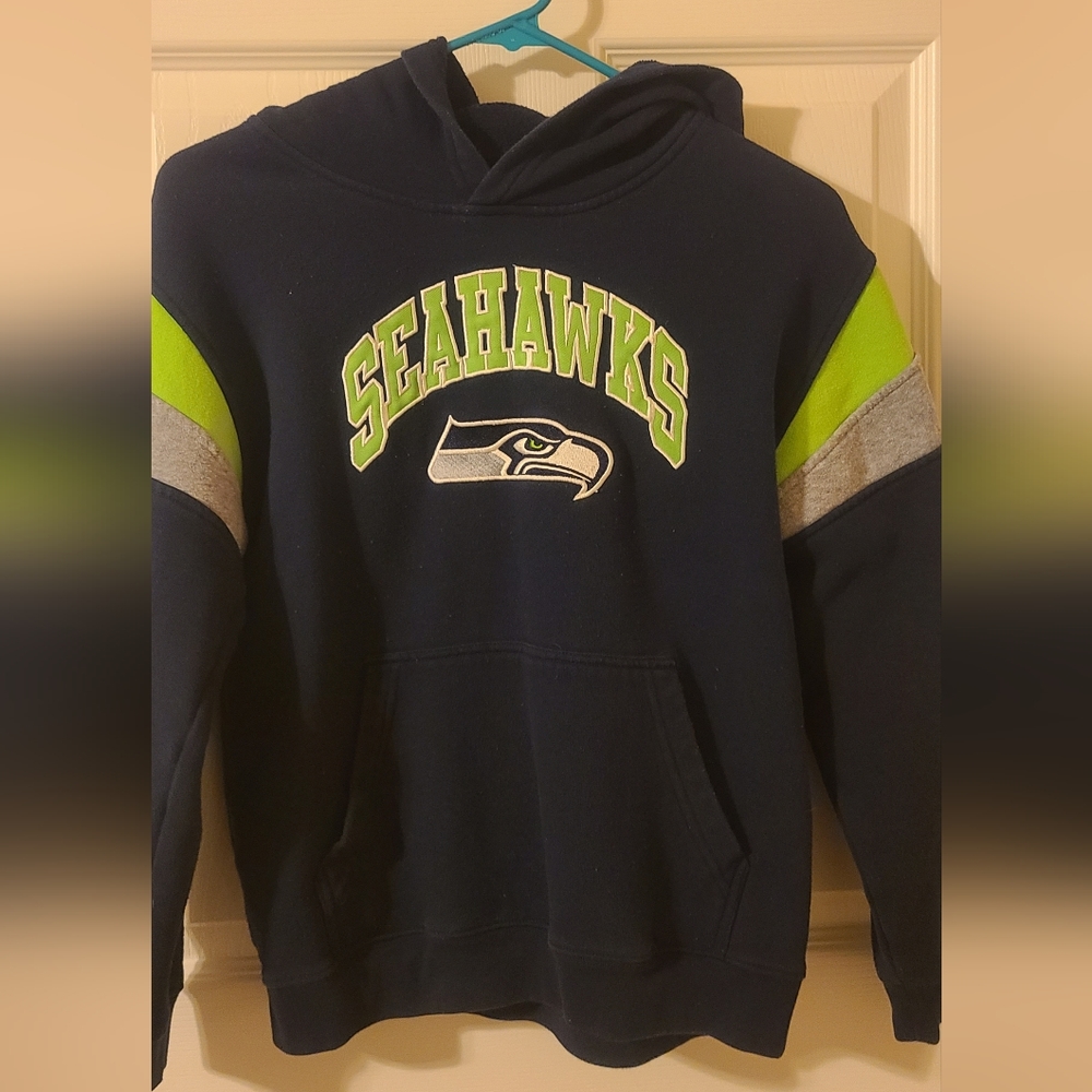 NFL Youth Apparel Seahawks Navy Blue Hoodie, boys size Large (14/16)